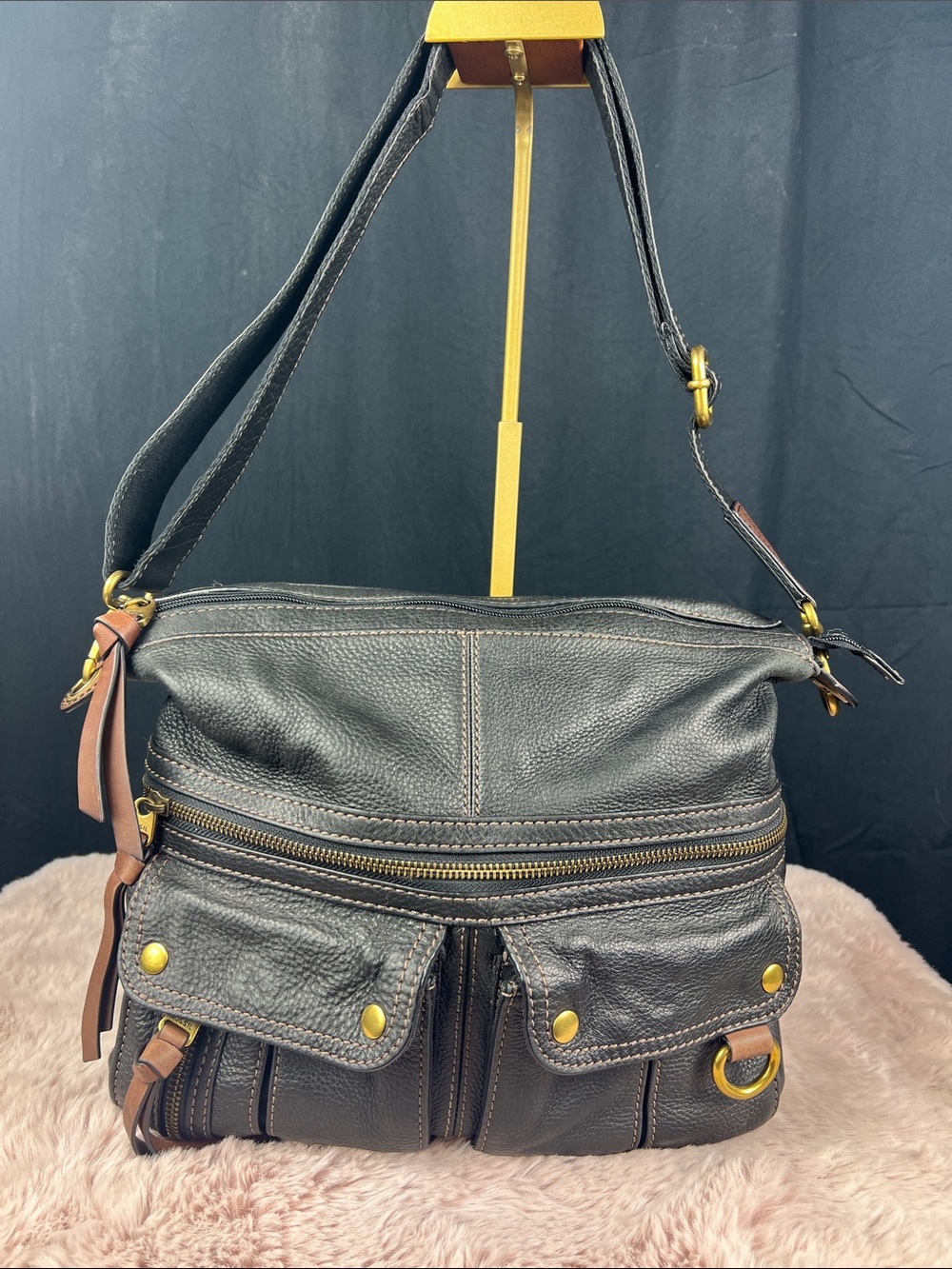 Fossil Morgan Traveler Black Leather Crossbody Bag | Excellent Condition